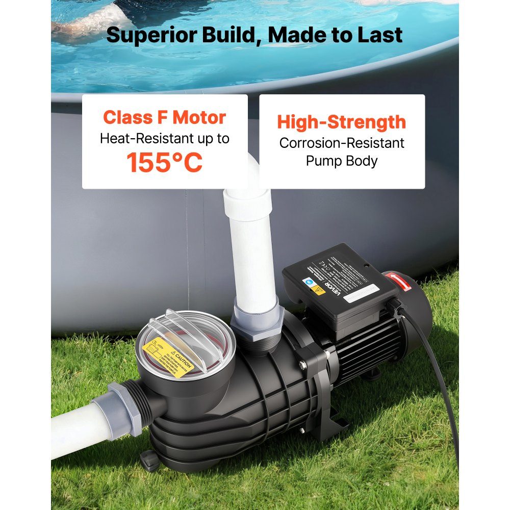 Schwimmbadpumpe 180 W, Filterpumpe 10.800 L/H max. Förderleistung, einstufige Poolpumpe, 2850 U/min, 8 m max. Förderhöhe, mit Filterkorb & Deckel, für Aufstellbecken, Pools & Spas