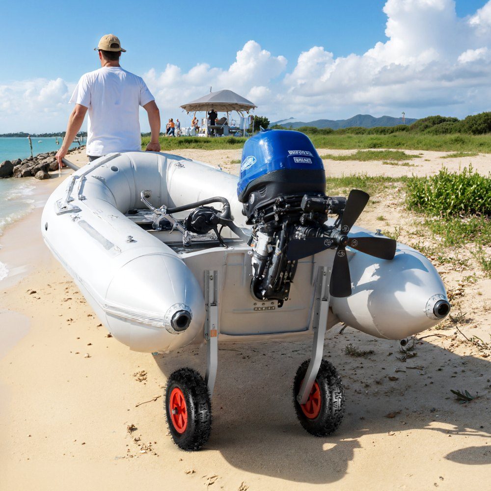 Boat Slip Wheels (500lb Load Capacity), 304.8mm Aluminum Alloy Tail Wheel with Inflatable Rubber Tires, Folding Slip Wheels with 4 Quick Release Pins for 4m Inflatable Fishing Boats