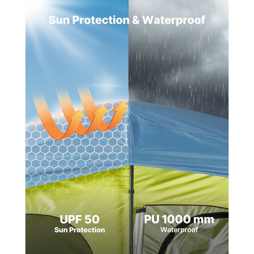 Shower tent with 2 rooms, toilet tent (2133x1067x2133 mm) with shower bag, changing tent including pegs & ropes & carry bag & support poles, made of 150D Oxford fabric for camping, beach, fishing