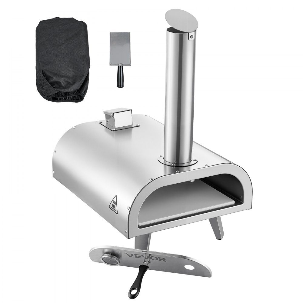 Outdoor Pizza Oven, 12" Pellet Pizza Oven, Portable Pizza Oven with Built-in Thermometer, Wood Burning Stove, Pizza Stone, Shovel and Carry Bag, Stainless Steel Pizza Maker for Garden Camping