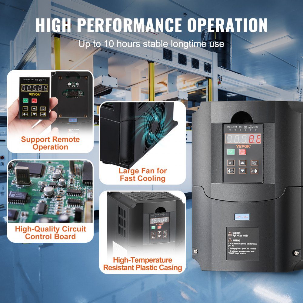 Frequenzumrichter VFD 10 PS 7,5 kW 35 A 1 oder 3 Phasen 220 V Eingang zu 3 Phasen 220 V Ausgang 40–60 Hz Eingang 0–400 Hz Ausgang VFD für Spindelmotor CNC-Geschwindigkeitsregelung