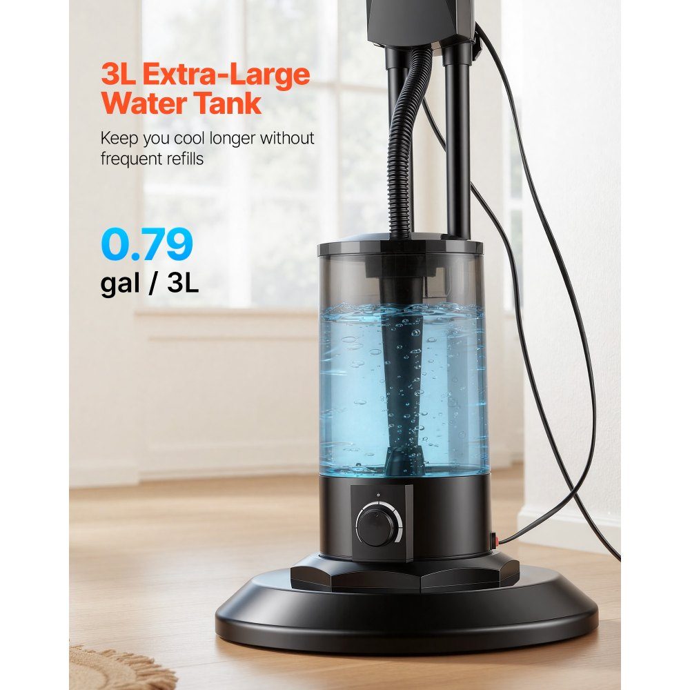 Standventilator mit Nebel, 75-W-Ventilator mit 3-Liter-Wassertank, 3 Windstufen, Timer und Fernbedienung, Luftbefeuchter mit Sprühsystem für Innen- und Außengarage, Terrasse, Wohnzimmer, 3 Modi