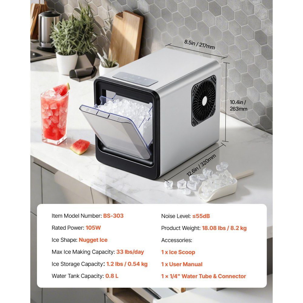 Machine à glaçons de table, 15 kg par jour, machine à glaçons portable autonettoyante avec cuillère et bac à glaçons, machine à glaçons pour mâcher de la glace pour les fêtes dans la cuisine à la maison, au bureau, au bar