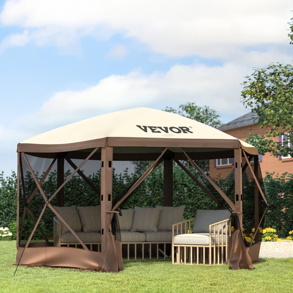 Opvouwbare tuinpaviljoen 3,05 m x 3,05 m 6-zijdige pop-up campingluifeltent met gaasramen, draagbare draagtas, grondpinnen, groot tuinpaviljoen voor buitenkamperen, gazon en achtertuin Opvouwbare tuinpaviljoen 3,05 m x 3,05 m 6-zijdige pop-up campingluifeltent met gaasramen, draagbare draagtas, grondpinnen, groot tuinpaviljoen voor buitenkamperen, gazon en achtertuin