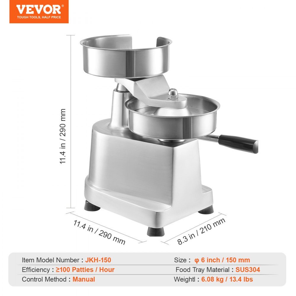 Kommerzieller Burger-Patty-Maker, 150 mm/6 Zoll Hamburger-Rindfleisch-Patty-Maker, robuste, lebensmittelechte Edelstahlschüssel-Burgerpresse, Küchenfleischformmaschine mit 1000 Stück Patty Papi