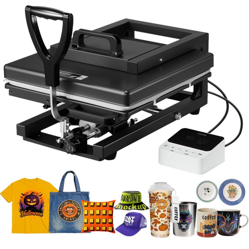Heat Press 38x38cm 8 in 1 Multifunctional Fast and Even Heating Transfer Press Sublimation Press Heat Press for T-Shirts/Mugs/Mugs/Caps/Plates Black