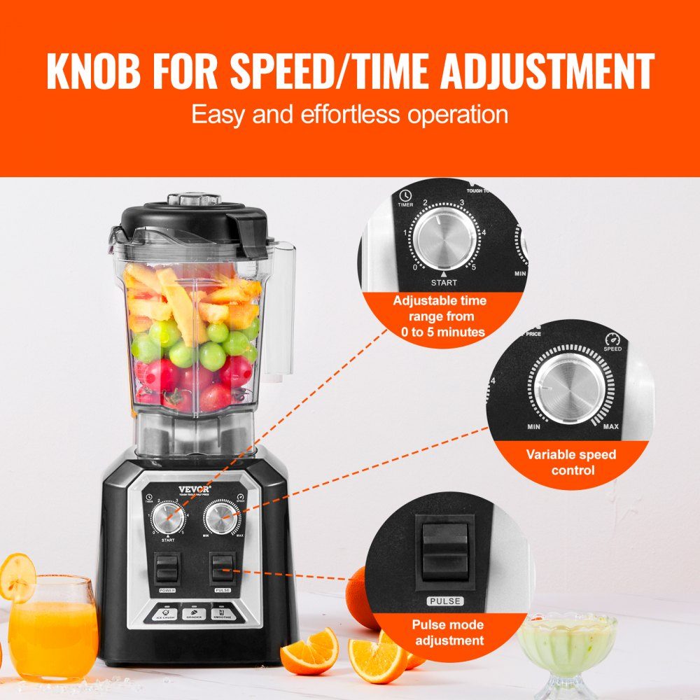 Mixer commercial stand mixer 2200W with plastic container, high-performance mixer power professional mixer kitchen mixer with 3 functions, for frozen drinks, shakes, smoothies and crushed ice, black