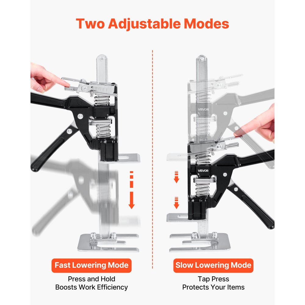 Arbeidsbesparende armheffer, 2 stuks, 120 kg laadvermogen, heffen tot 165 mm, handheffer met magnetische waterpas, 2 aanpassingsmodi, voor deuren, ramen, meubels, houtbewerking, zwart
