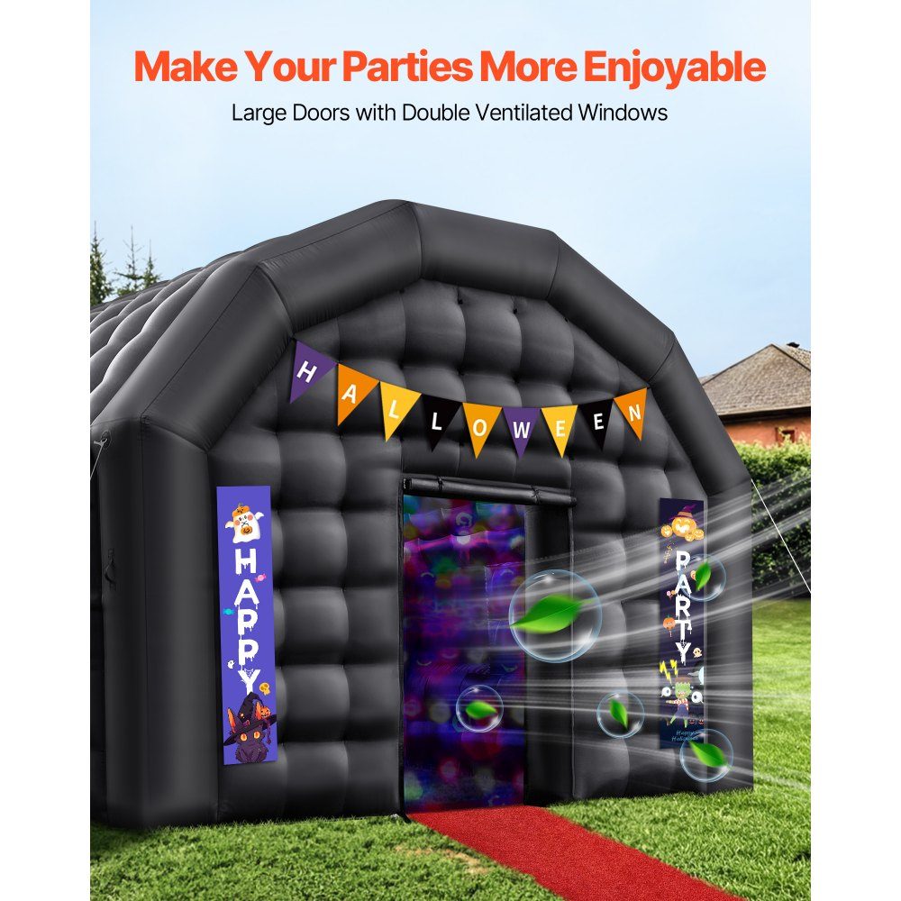 Tente de fête Gonflable 5x4x3.8m Tente Cube pour Disco Night Club Gazebo Tente de Mariage mit 680-W- Souffleur Sac de Sable 2 fenêtres pour événements Anniversaire Mariage Noir