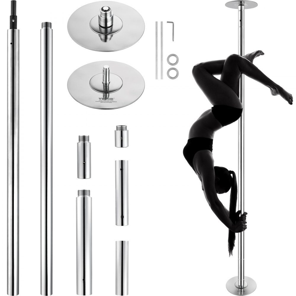 Professionele Danspaal, Pole Dance Draagbare Danspaal Professioneel Ca. 88"-112" in hoogte verstelbare afneembare fitnesspaal Spinning Fitness zilver, danspaal Sportscholen, clubs, feesten