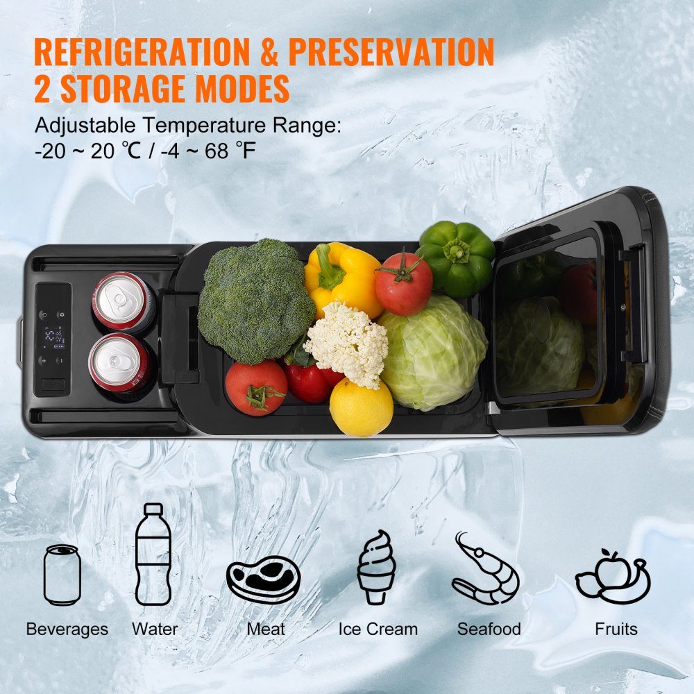Car Refrigerator, 12V Car Armrest Refrigerator, Portable Single Zone Freezer, 15L, Adjustable Range -20°C to 20°C, 12/24V DC and 100-240V AC, Compressor Cooler for Outdoor Camping