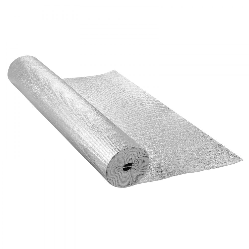 Podwójna odblaskowa rolka izolacyjna, bariera promiennikowa z rdzeniem piankowym, 3,2 mm, 48" x 25 stóp, dwustronny znak odblaskowy wykonany z folii aluminiowej i pianki EPE, rolka termoizolacyjna do okien i dachów samochodów kempingowych