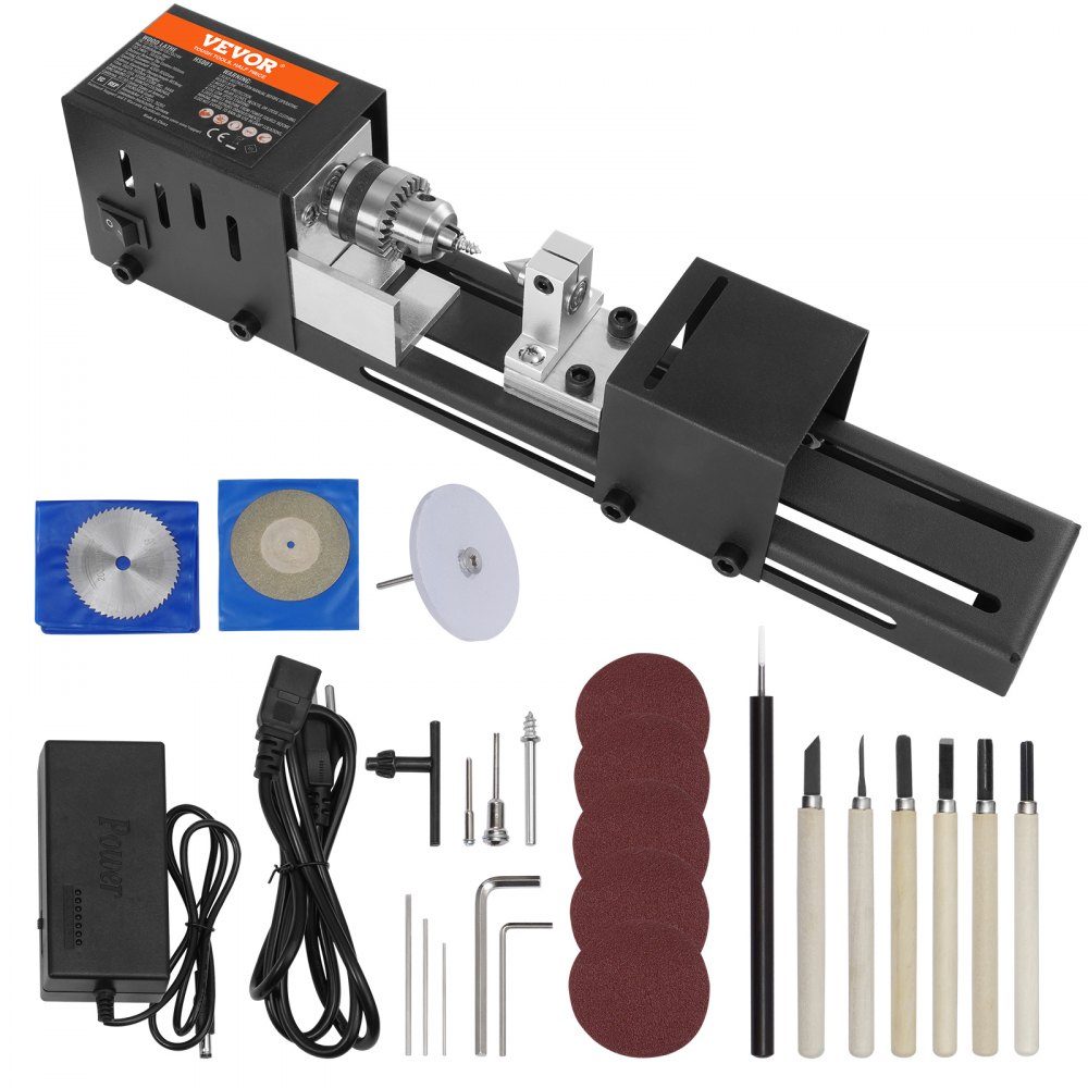 Minidrehmaschine 96W Drehmaschine Max. Drehdurchmesser 70mm Drehmaschine Spindeldrehzahl 4250-8500 U/min Kopierdrehmaschine mit 7-Gang-Einstelldrehmaschine mit komplettem Zubehör