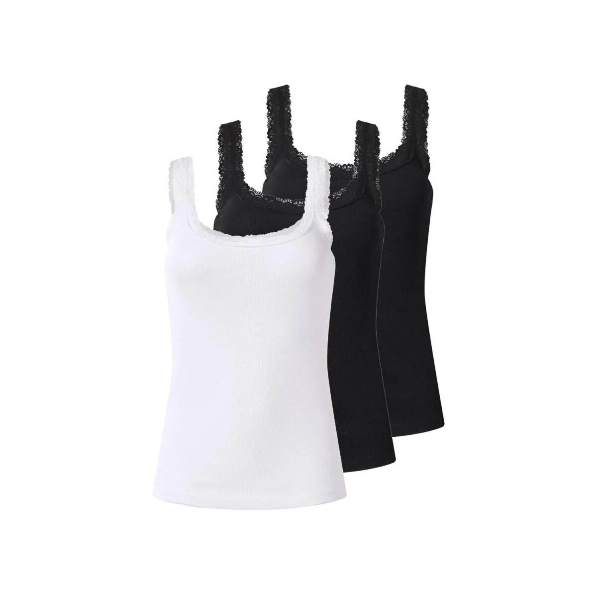 ESMARA® geribde damestopjes met kant, set van 3 (zwart/wit, S(36/38)) ESMARA® geribde damestopjes met kant, set van 3 (zwart/wit, S(36/38))
