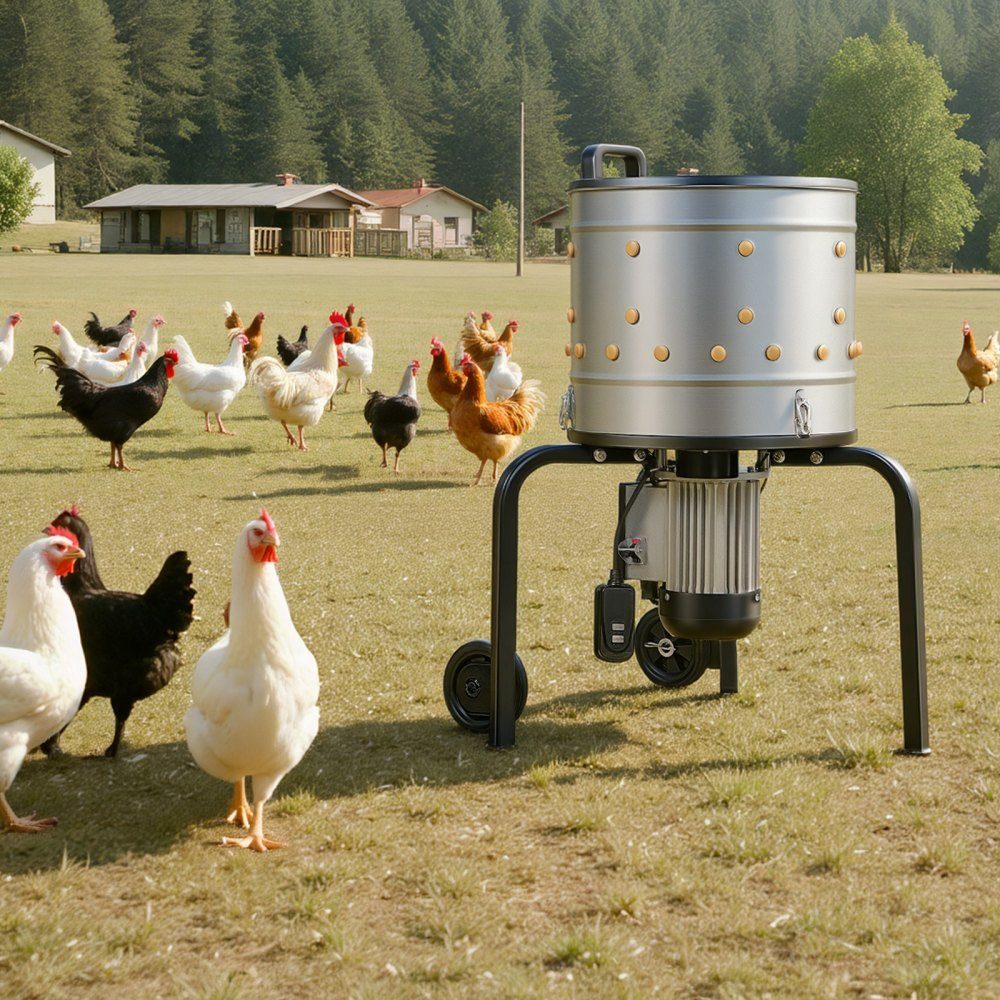 Poultry Plucking Machine, 400mm Drum, 500W, 230RPM, Electric Plucking Machine with 114 Soft Fingers and Transport Wheels, Stainless Steel Feather Remover for Processing 1-2 Chickens