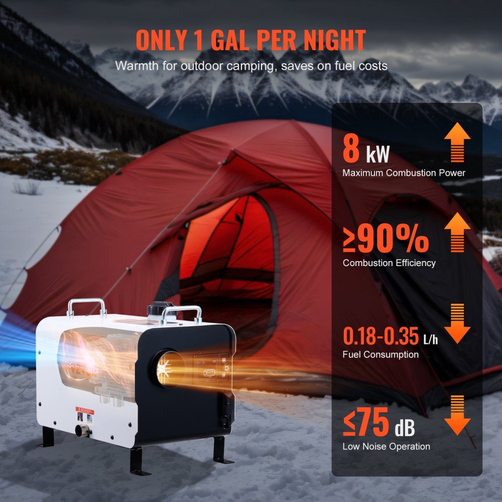 5-8KW Diesel Heater 12V/24V All-in-One Diesel Air Heater with Bluetooth App Control and Remote Control Screen and CO Alarm Fast Heating Portable Diesel Heater for Vehicles