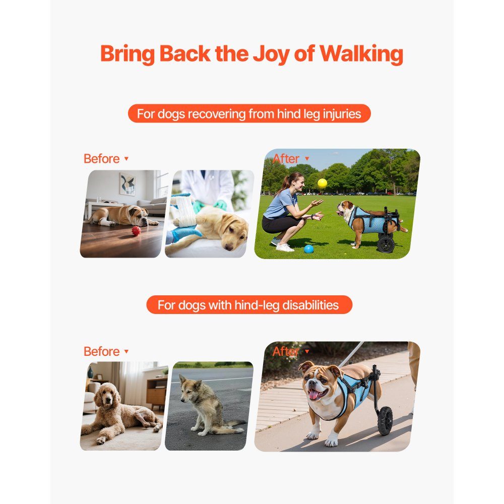 Dog Wheelchair for Hind Legs, Adjustable Pet Wheelchair, Lightweight Dog Stroller with Shock Absorbing Wheels, Walking Aid for Disabled, Paralyzed, Injured Dogs up to 15kg, M