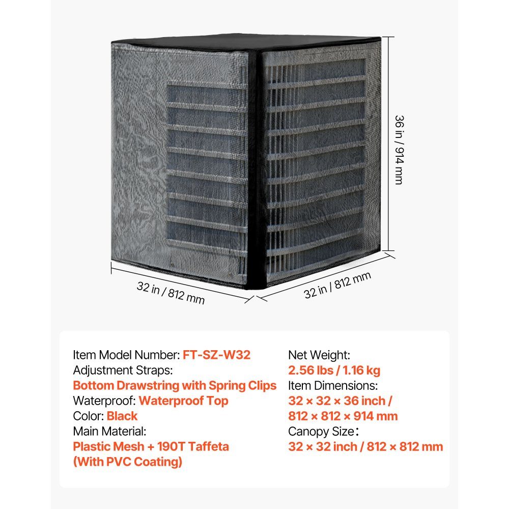 Klimaanlagen-Abdeckung, 812 x 812 x 914 mm, Schutzhülle, zweilagige Schutzhülle, abnehmbares Dach, wasserdicht, Polyester, universeller HVAC-Schutz für Außenklimaanlagen, Schwarz