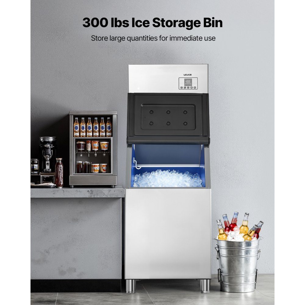 Commercial Ice Machine, 181kg/Day Ice Maker with 136kg Stainless Steel Storage Container, Automatic Self-Cleaning Ice Machine with Touch Screen for Bar, Cafe, Restaurant, Shop, Commercial