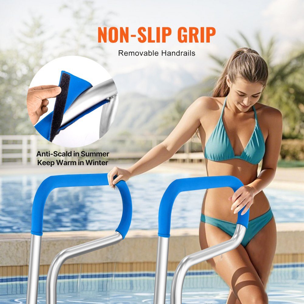 Poolhandlauf 805 x 100 x 585 mm, Pooleinstieg Edelstahl mit Bodenplatte für Innen-/Außenpools, Einstiegshilfe für Schwimmbäder, rostfreier Haltegriff mit Griffabdeckung & Zubehör für Spas