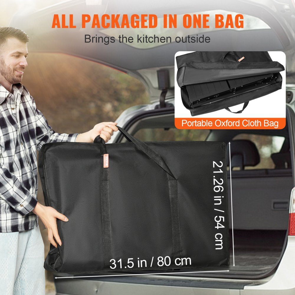 Camping kitchen, outdoor camping kitchen, 174 x 50 x 160 cm, travel kitchen, tent cupboard, foldable, 40 + 22 kg, folding camping table, kitchen box, worktop, space for the sink, carrying bag, black