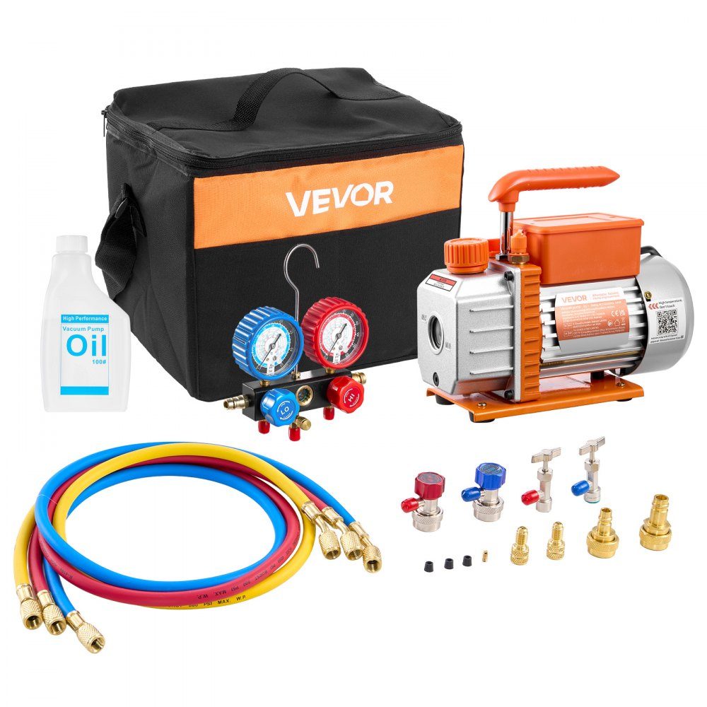 Vacuum Pump with Gauge 3.5CFM 99L/min 180W 1 Stage Rotary Vane Vacuum Pump Vacuum Pump Kit for R134a, R22, R410a, R1234YF and R32 with Carry Bag for Car Air Conditioner