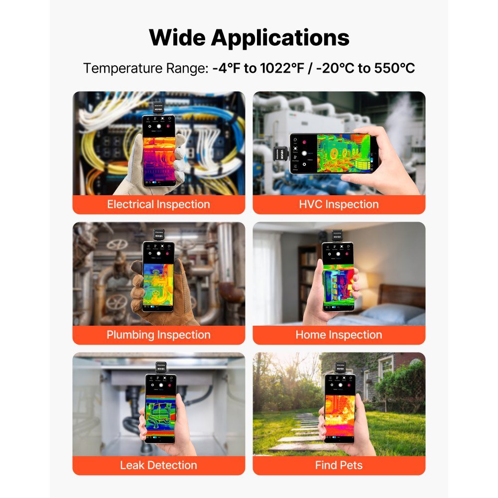 Thermal Imaging Camera for Android, 512x384 Super IR 256x192 IR Resolution Thermal Imaging Camera for Smartphone Tablet with USB-C Port, 25Hz Infrared Camera with 15 Color Palettes for Inspections at -20°C to 550°C