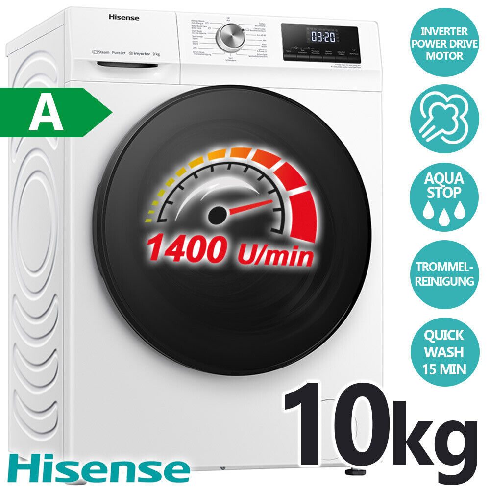 Hisense Waschmaschine 10 kg Frontlader Invertermotor Dampfanzeige 1400