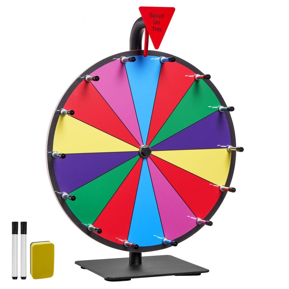 Roue de la Fortune, Roue (305 mm), 14 Compartiments, Roue de la Fortune avec Support, Jeux de Loterie, Gagner, Roulette, avec Tableau Éponge et 2 Marqueurs, 6 Couleurs, Roue des Prix Rotative, Idéale pour Fête, Pub, Foire Commerciale