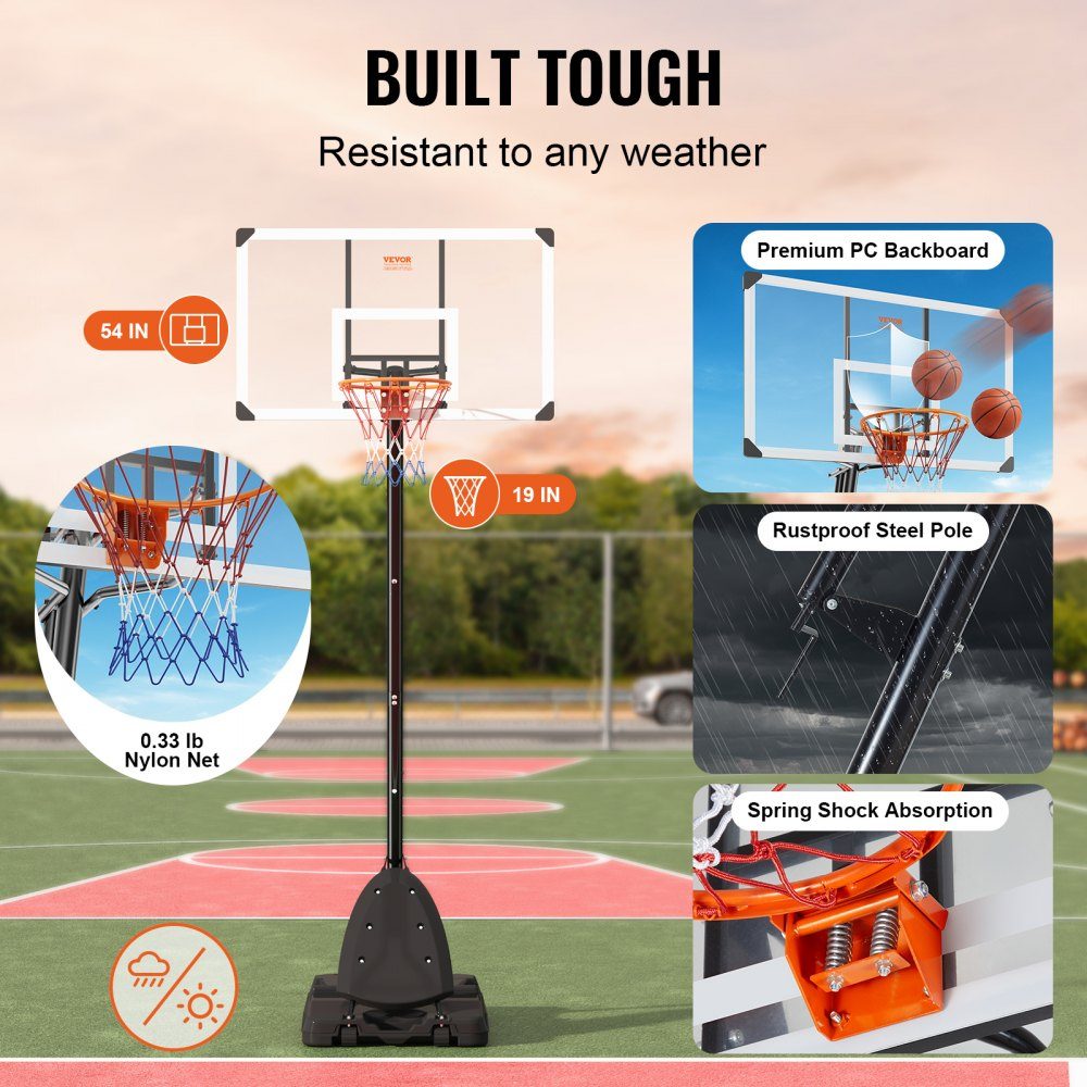 Basketbalring Outdoor basketbalring met standaard 232-305 cm in hoogte verstelbaar, draagbare basketbalstandaard met wielen, basketbalset voor kinderen en volwassenen, standaard en vulbare basis, zwart