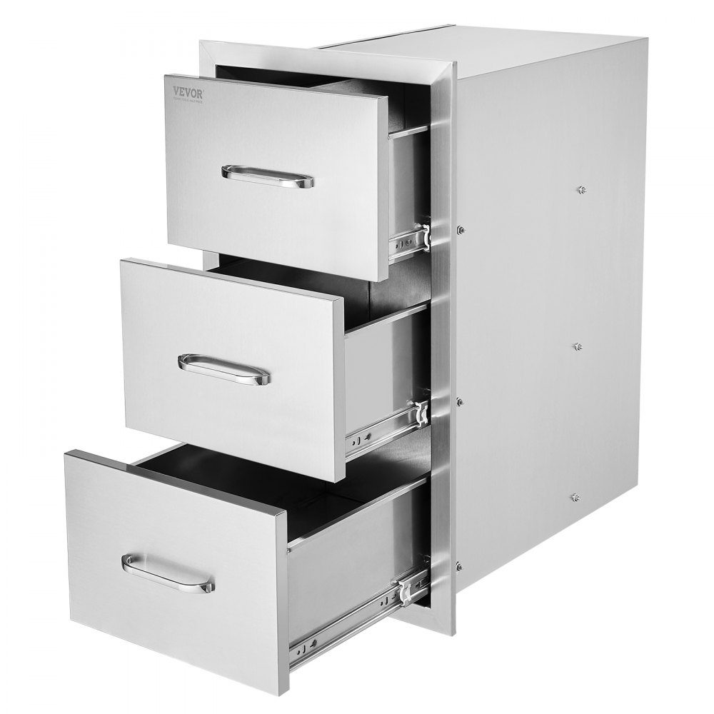Buitenkeukenladen 16"B x 28,5"H x 20,5"D, roestvrijstalen verzonken grillladen met drievoudige toegang en handgreep, grilleilandladen voor buitenkeukens of terrasgrillstations