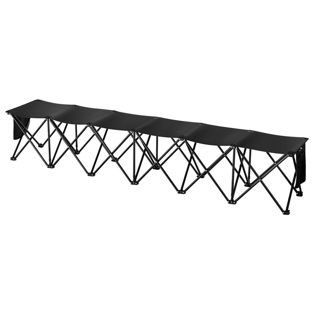 Tragbare Klappbank, 6 Sitze, klappbare Seitenbank, Outdoor-Campingbank, Stühle mit Tragetasche, Teamsport-Seitenbank für Fußball, Camping, Angeln, kein Zusammenbau erforderlich, sofortiger Sitz, schwarz