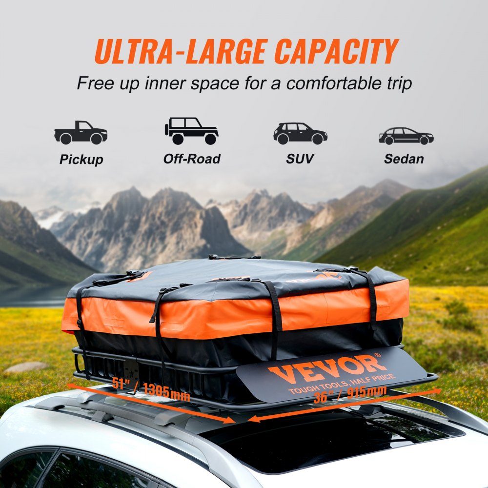Panier de toit pour voiture, panier de toit universel 1305 x 915 x 127 mm, bac de toit incl. sac 90 kg capacité de charge porte-bagages porte-bagages noir pour le camping, les voyages, etc.