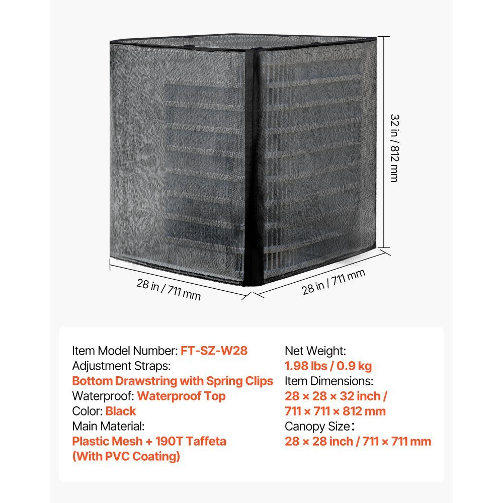 Air Conditioner Cover 711x711x812mm Air Conditioner Protective Cover Dual Layer Removable Roof Waterproof Polyester Universal HVAC Protector for Outdoor Air Conditioners Black