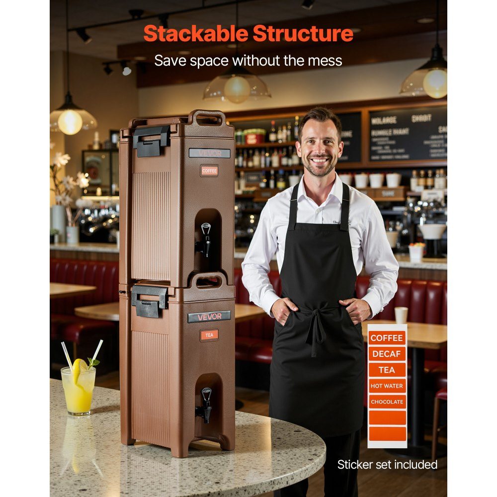 Distributeur de boissons isotherme 19 L, distributeur de boissons chaudes et froides avec robinet et poignée, distributeur de boissons thermiques de qualité alimentaire, refroidisseur pour thé, café, eau dans les cafés et restaurants, marron