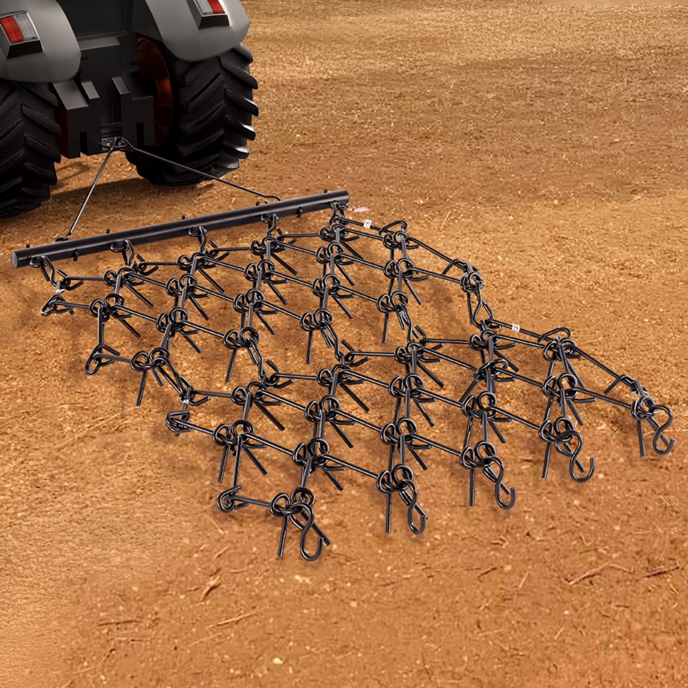 Drag Harrow 2250 x 1140mm Chain Harrow with 69 Sharp Teeth Suitable for ATV and UTV Tractors for Soil Preparation, Seeding, Landscape Smoothing and Gravel Driveway Maintenance Drag Harrow 2250 x 1140mm Chain Harrow with 69 Sharp Teeth Suitable for ATV and UTV Tractors for Soil Preparation, Seeding, Landscape Smoothing and Gravel Driveway Maintenance