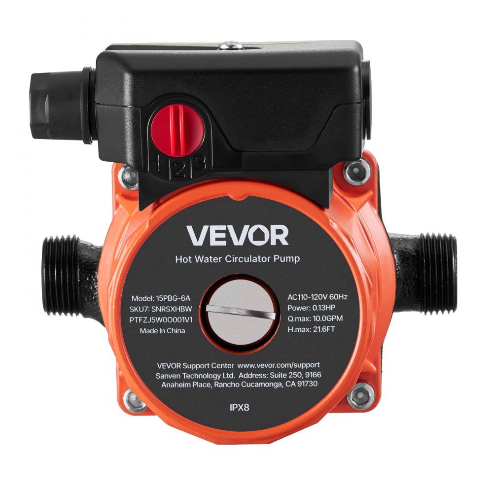 Pompe de circulation 38LPM Système de pompe de circulation à circulation instantanée Contrôle à 3 vitesses 100W Adaptateur AC 220-240V G3/4" à G1/2" Tête en fonte pour système de chauffe-eau