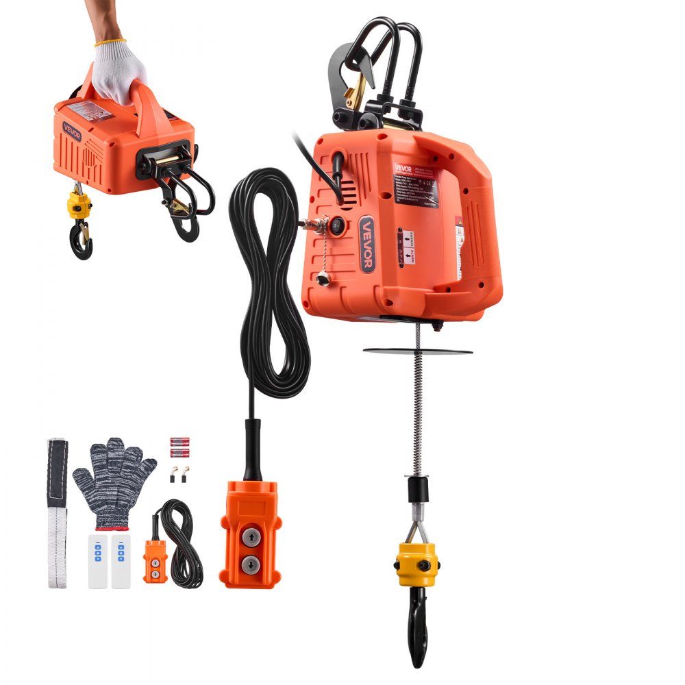 Treuil électrique, capacité de charge de 500 kg, palan électrique 3 en 1, 1500 W, hauteur de levage de 7,6 m, 5 m/min, avec télécommande manuelle, filaire et sans fil pour usine, entrepôt et garage