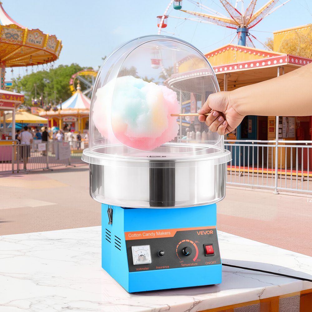 Electric Cotton Candy Machine 1000W, Cotton Candy Machine with Lid & Stainless Steel Bowl & Sugar Spoon, Ideal for Carnival, Birthdays, Family Gatherings, Cotton Candy Machine Blue