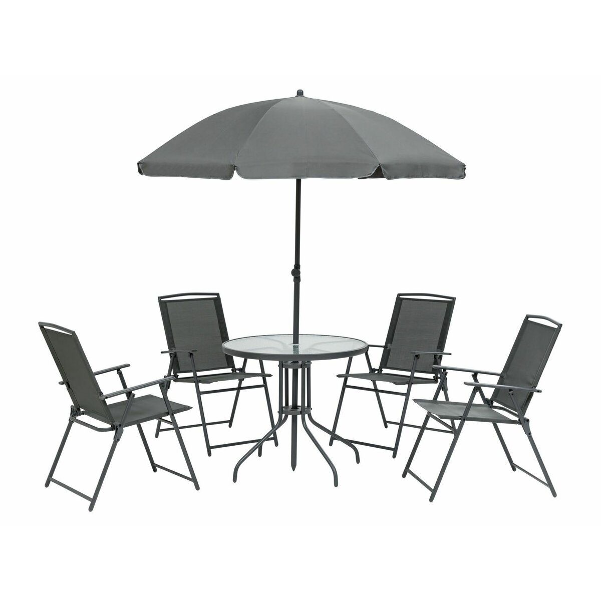 Groupe de sièges, 6 parties, avec table et parasol