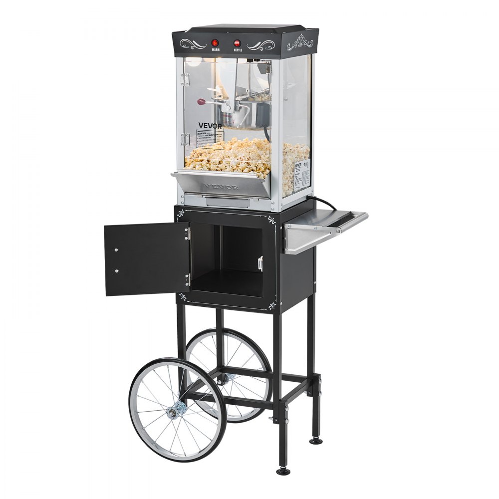 Popcorn Machine Popcorn Machine with Kettle & Trolley, 800W Commercial Popcorn Maker, 48 Cups per Load, with 2 Button Control, Glass Wall, PC Door, 1 Scoop, 3 Spoons, Black Popcorn Machine Popcorn Machine with Kettle & Trolley, 800W Commercial Popcorn Maker, 48 Cups per Load, with 2 Button Control, Glass Wall, PC Door, 1 Scoop, 3 Spoons, Black