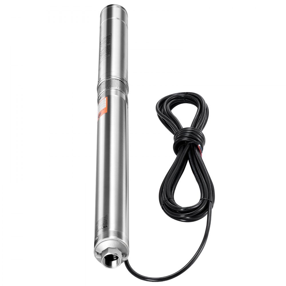 Deep well pump, 750W input power, 65L/min flow, 64m head, with 20m cable, external control box, stainless steel water pump, for industrial irrigation and home use, IP68