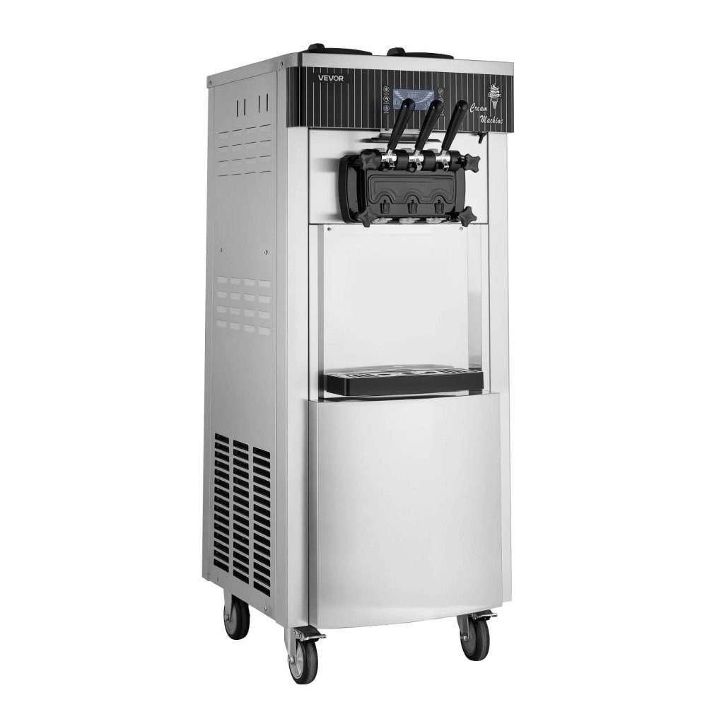 Gewerbliche Softeismaschine 2200 W, freistehende Eismaschine mit 20-28 L/h Produktion, mit 3 Geschmacksrichtungen & 2 Behältern (6 L), Vorkühlung & Selbstreinigung für Imbiss- und Dessertläden