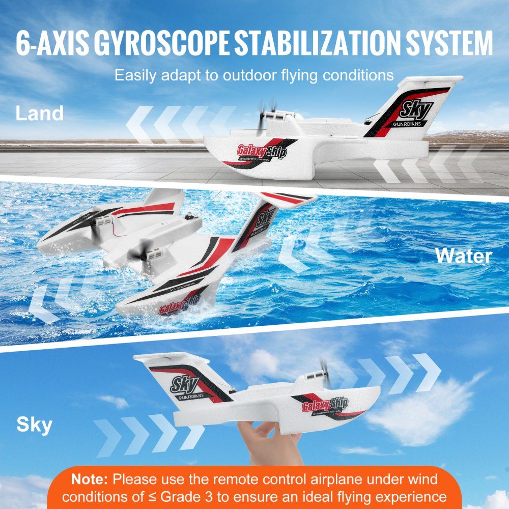 RC-Flugzeug, 2,4 GHz, 3-Kanal-Fernsteuerungsflugzeug mit 6-Achsen-Gyro-Stabilisator, flugbereites Amphibienflugzeugspielzeug mit 2 Batterien, einfach zu fliegendes RC-Segelflugzeug für Erwachsene, Kinder, Anfänger und Jungen
