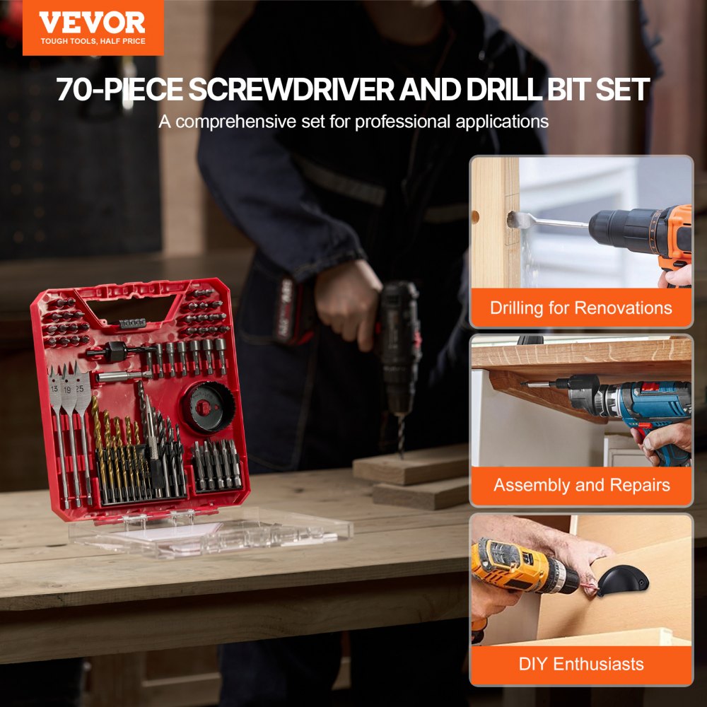 EVOR screw extractor Borher set 70 pieces, screwdriver set, screwdriver set suitable for drilling and screwing in wood, metal and cement, drill sets combination set sorted in an organized carrying case EVOR screw extractor Borher set 70 pieces, screwdriver set, screwdriver set suitable for drilling and screwing in wood, metal and cement, drill sets combination set sorted in an organized carrying case