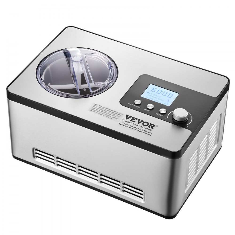 Compressor Ice Cream Machine Ice Cream Machine 2L, 180W Frozen Yoghurt Maker Ice Cream Machine 3 Modes Yoghurt Machine Household Portable Ice Cream Machine Sorbet Gelato Low Noise Silver Electric