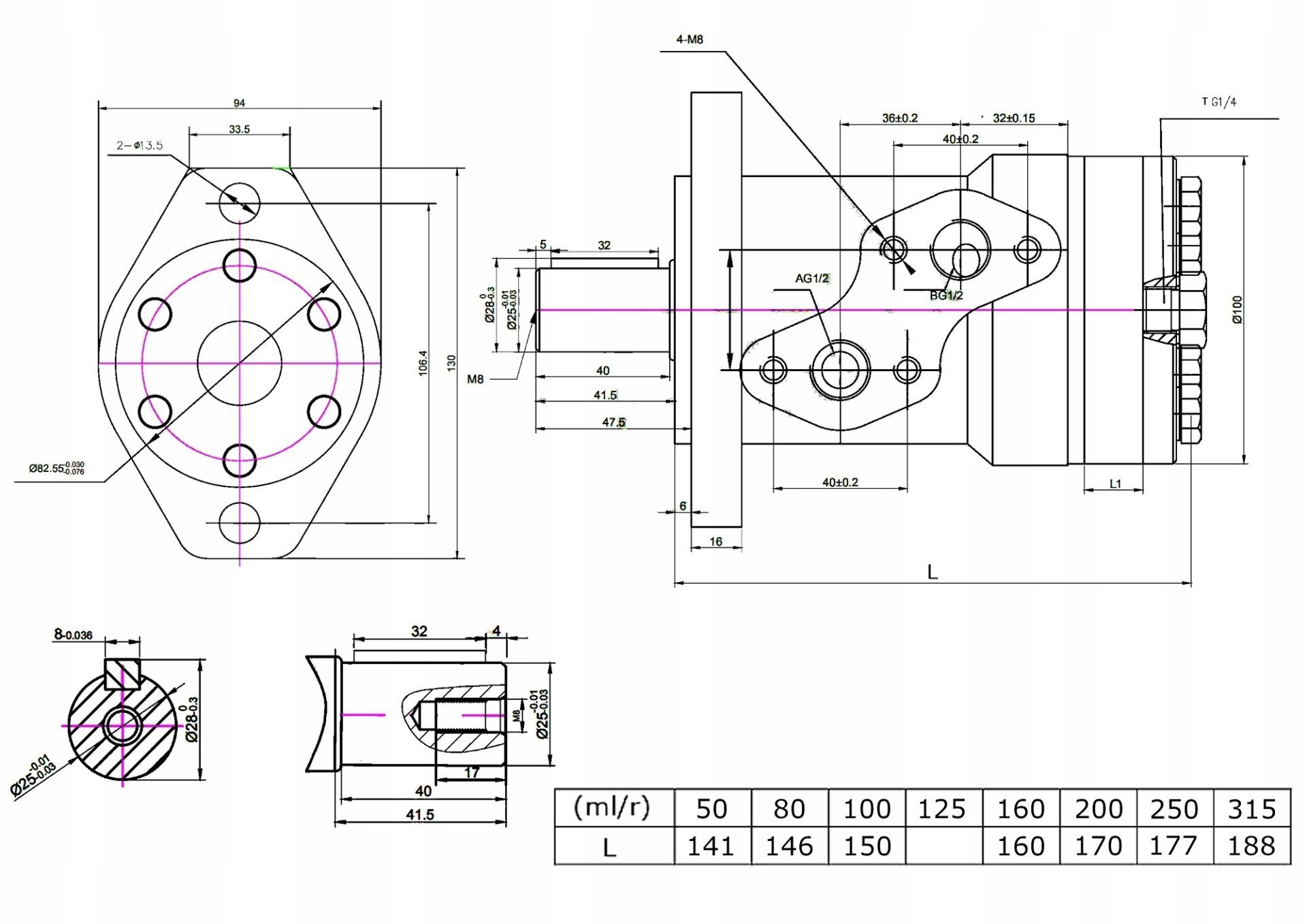 Hydraulic motor BM2 50 160 200 315 BMR OMR SMR + with connection set