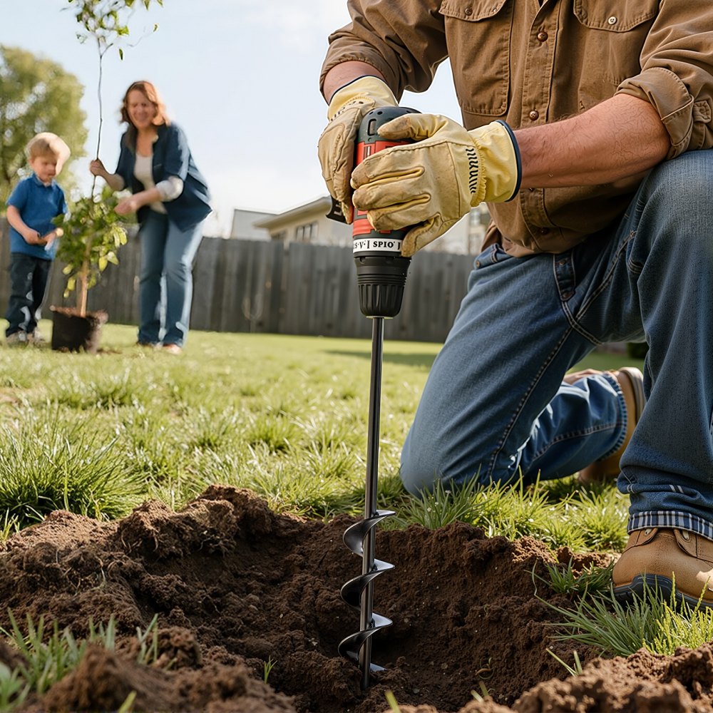 Tarière de terre pour perceuse, foret de jardin en acier Q235 40 x 420 mm pour foret hexagonal de 3/8", foret de ponceau, outil de creusement pour la plantation et le perçage Tarière de terre pour perceuse, foret de jardin en acier Q235 40 x 420 mm pour foret hexagonal de 3/8", foret de ponceau, outil de creusement pour la plantation et le perçage