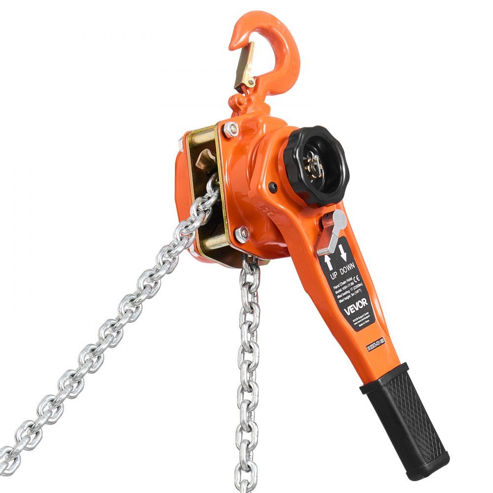Hefboomtakel, handkettingtakel met capaciteit van 1 ton, slag van 3 m, ketting van G80 gelegeerd staal met mechanische rem met dubbele pal, rateltakel, 360 ° draaibare haken, takel voor magazijnbouw, garage
