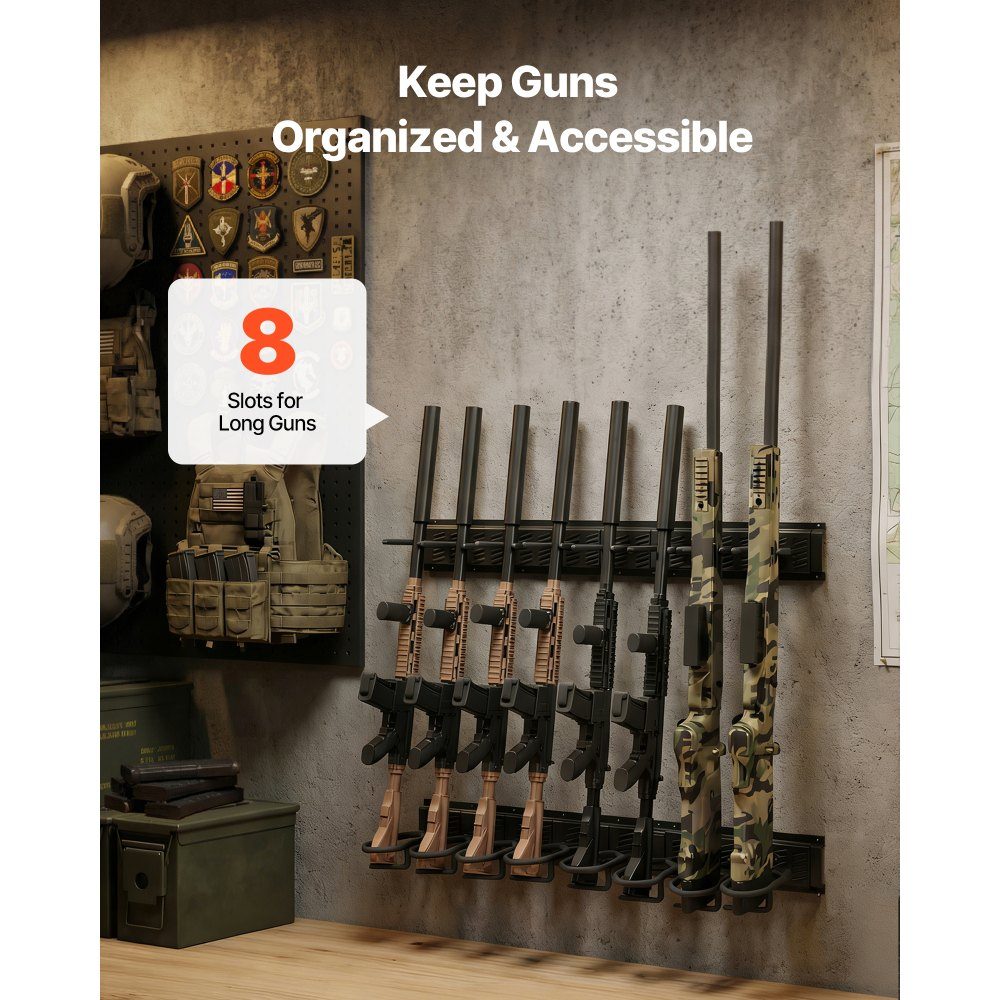 Gun Wall Mount for 8 Rifles (Shotguns), Adjustable Carbon Steel Rifle Holder, Gun Holder with Screws, Gun Storage, Gun Rack for Home, Garage, Shop, Hunting Lodge